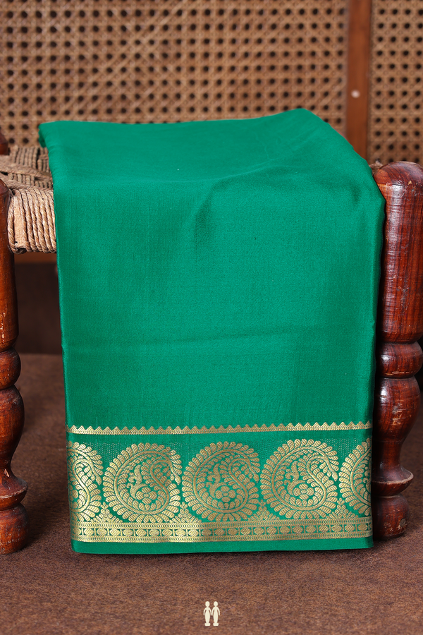 Mysore Silk Saree In Green With Paisley Border