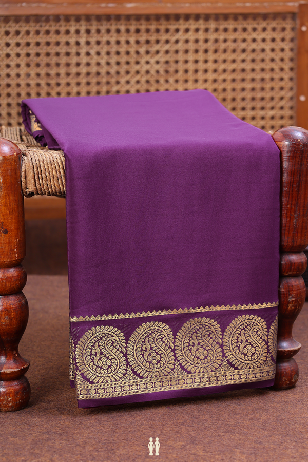 Mysore Silk Saree In Grape Purple With Paisley Border
