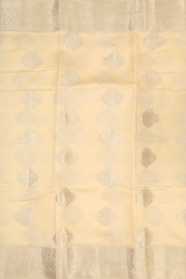 Raw Silk Saree In Ivory With Zari Motifs