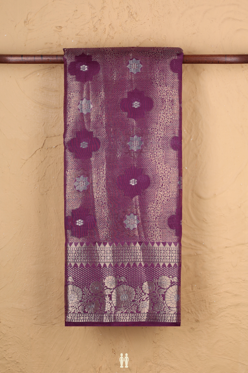 Raw Silk Saree In Grape Purple With Allover Design