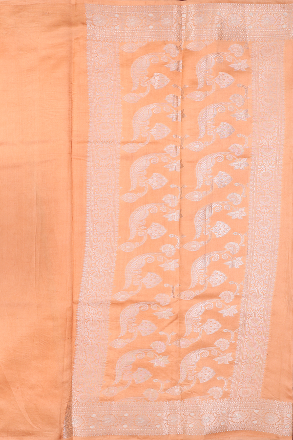 Raw Silk Saree In Melon Orange With Floral Buttas