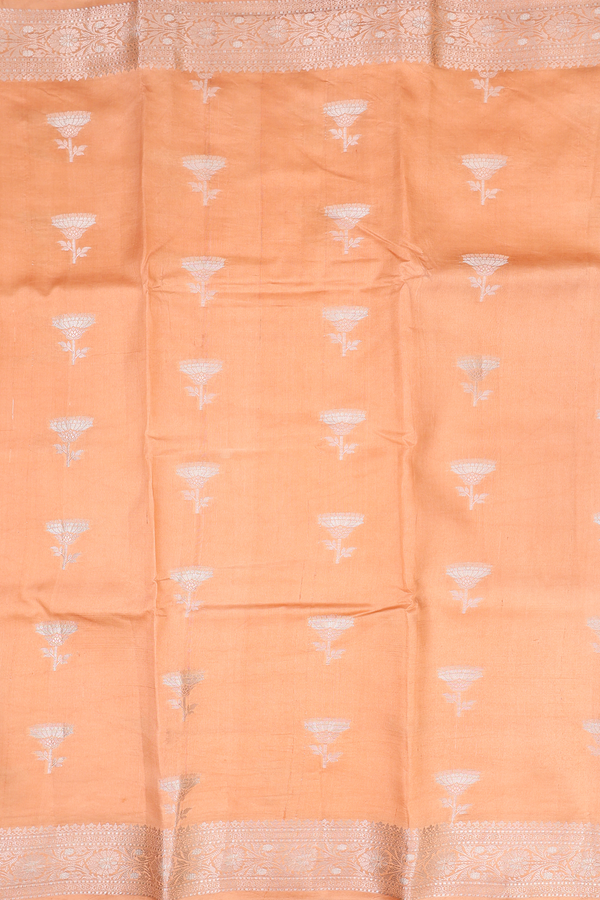 Raw Silk Saree In Melon Orange With Floral Buttas