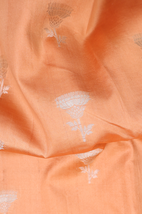 Raw Silk Saree In Melon Orange With Floral Buttas