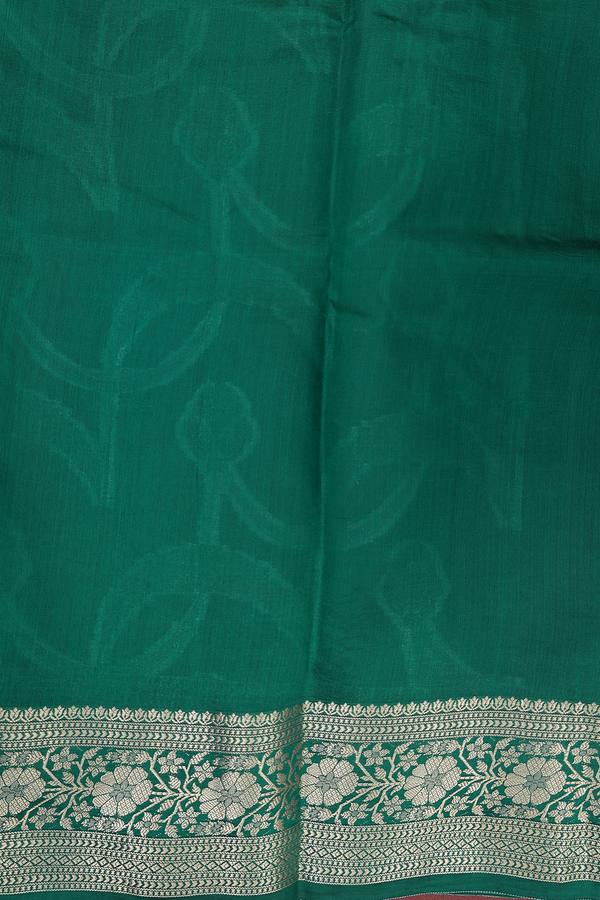 Raw Silk Saree In Emerald Green With Floral Design