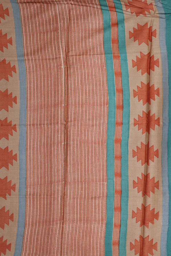 Tussar Silk Saree In Cream Color With Printed Design