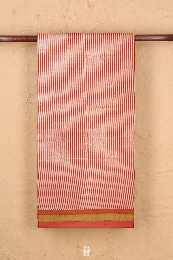 Tussar Silk Saree In Cream Color With Stripes Design