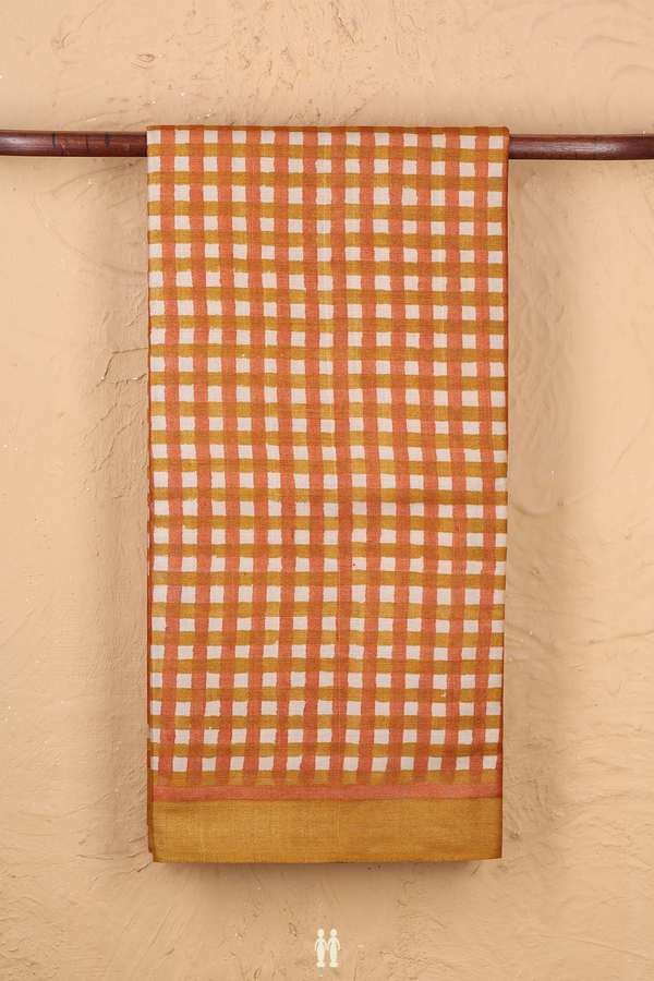 Tussar Silk Saree In Multicolor With Checks Design