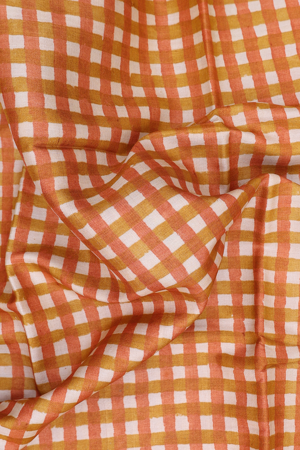 Tussar Silk Saree In Multicolor With Checks Design