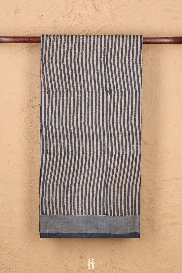 Tussar Silk Saree In Cream Color With Stripes Design