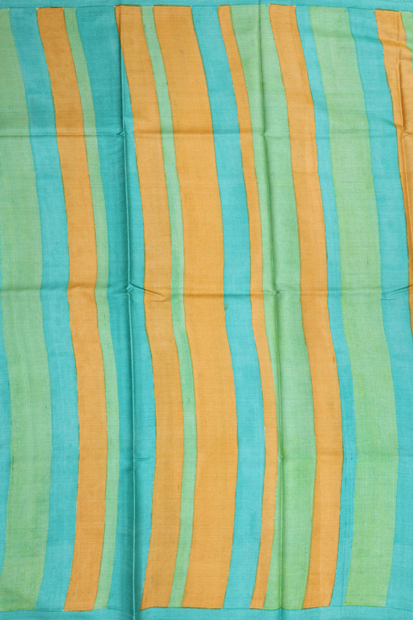 Tussar Silk Saree In Yellow And Green With Stripes Design