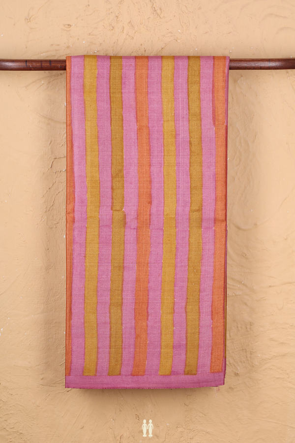 Tussar Silk Saree In Multicolor With Stripes Design