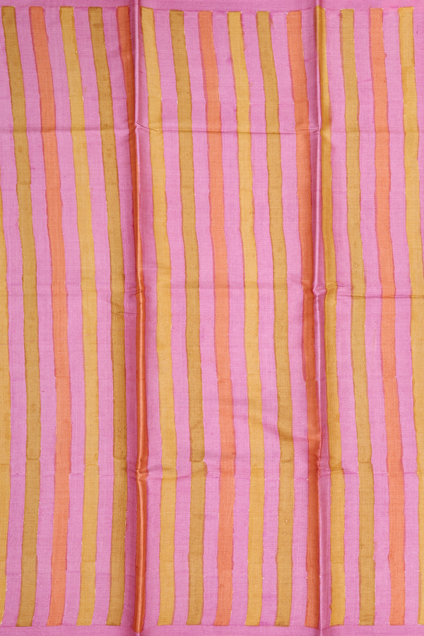 Tussar Silk Saree In Multicolor With Stripes Design