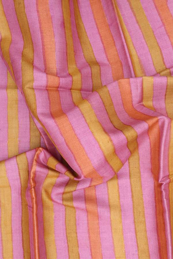 Tussar Silk Saree In Multicolor With Stripes Design