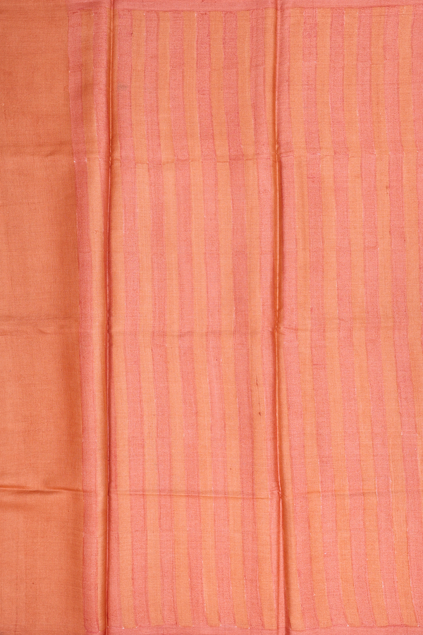 Tussar Silk Saree In Yellow And Orange With Stripes Design