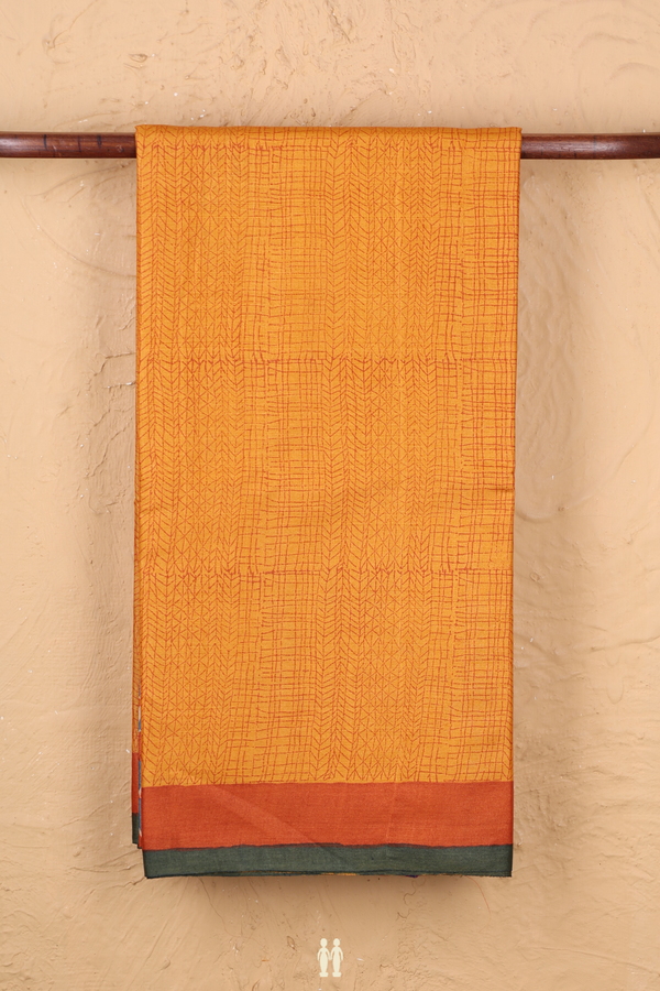 Tussar Silk Saree In Orange With Printed Design