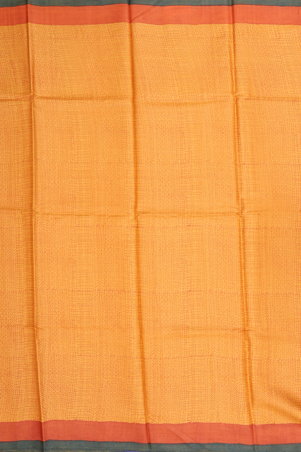 Tussar Silk Saree In Orange With Printed Design