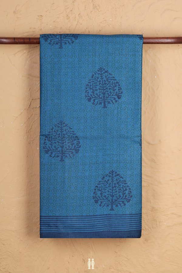 Tussar Silk Saree In Blue With Printed Design