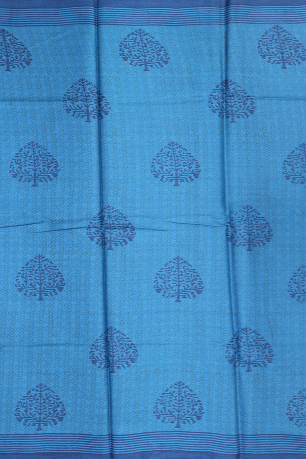 Tussar Silk Saree In Blue With Printed Design