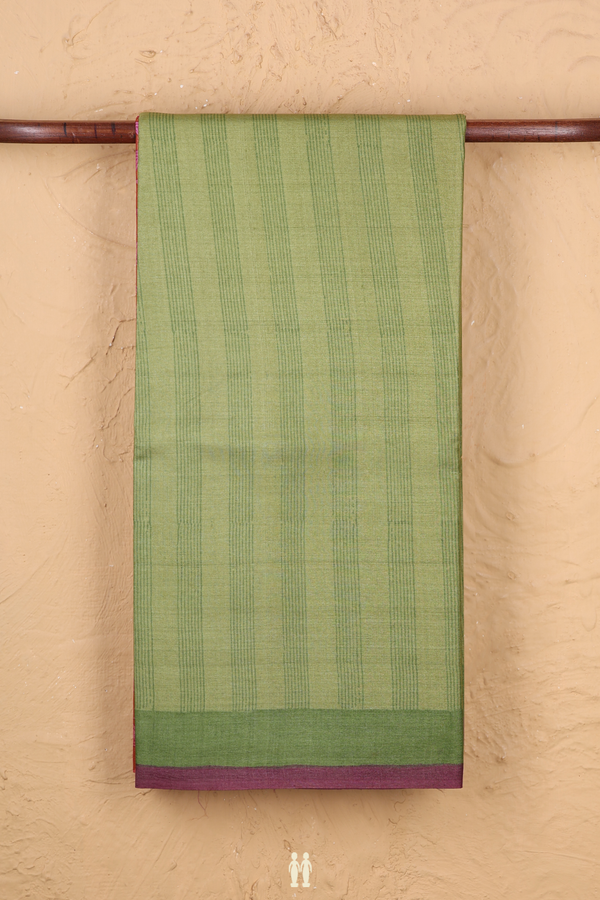 Tussar Silk Saree In Green With Stripes Design