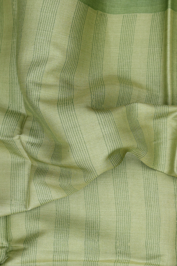 Tussar Silk Saree In Green With Stripes Design