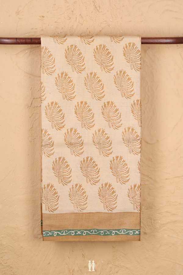 Tussar Silk Saree In Cream Color With Printed Design