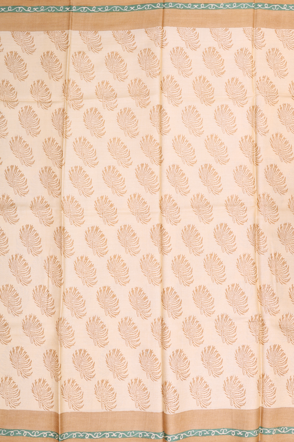 Tussar Silk Saree In Cream Color With Printed Design