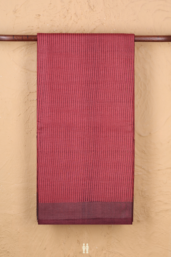 Tussar Silk Saree In Red With Stripes Design