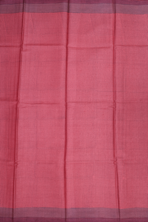 Tussar Silk Saree In Red With Stripes Design