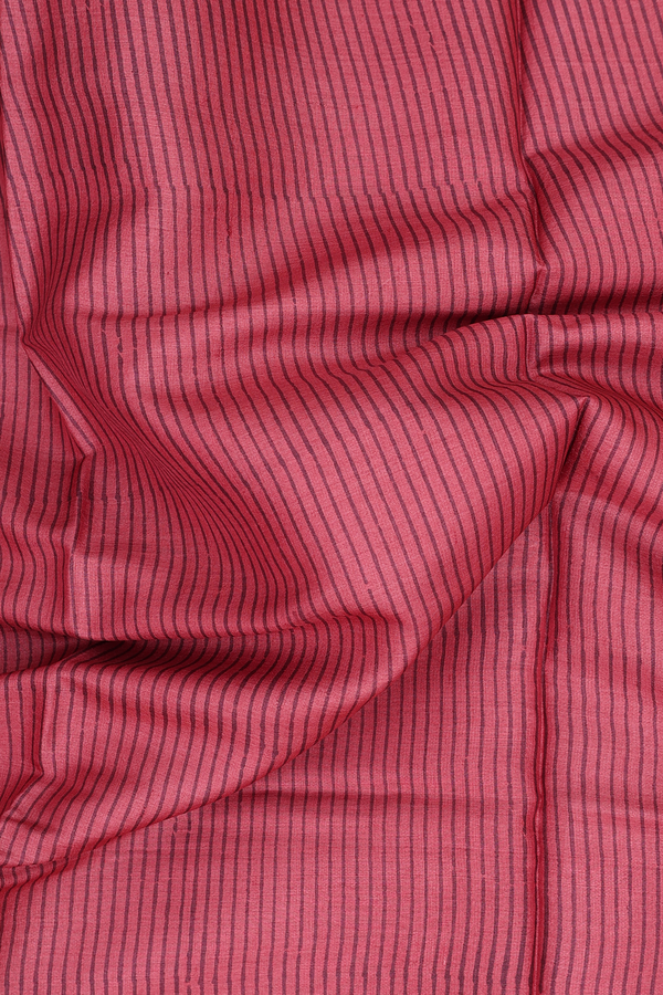 Tussar Silk Saree In Red With Stripes Design