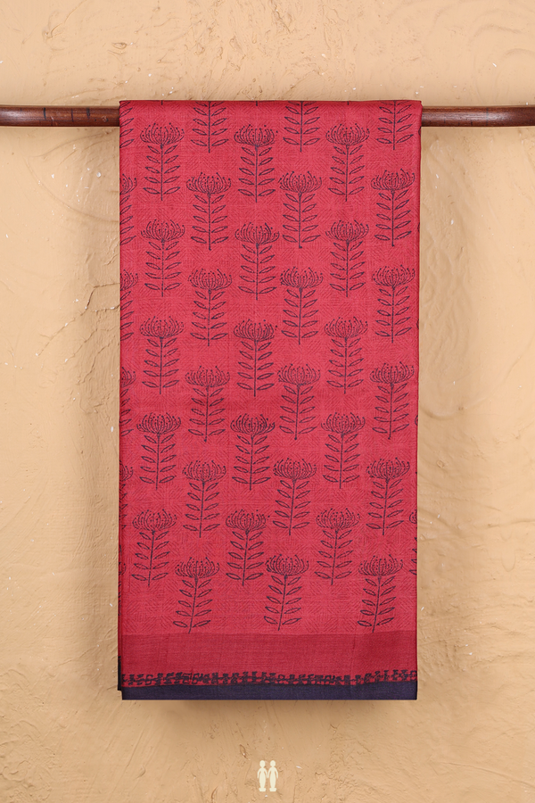 Tussar Silk Saree In Red With Floral Design