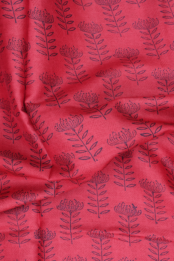 Tussar Silk Saree In Red With Floral Design