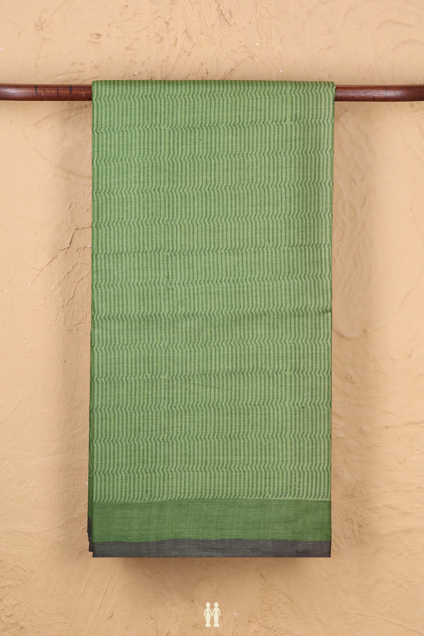 Tussar Silk Saree In Moss Green With Stripes Design