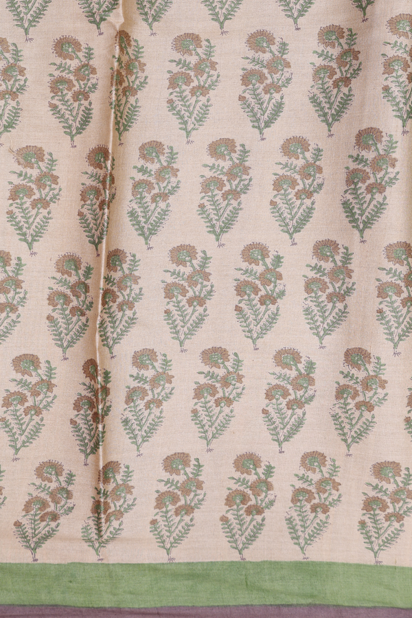Tussar Silk Saree In Moss Green With Stripes Design