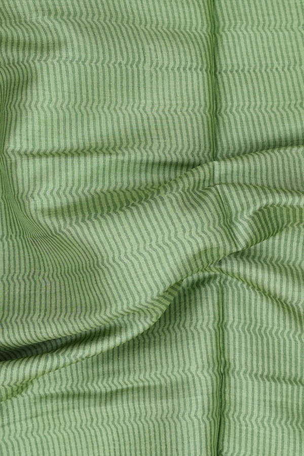 Tussar Silk Saree In Moss Green With Stripes Design