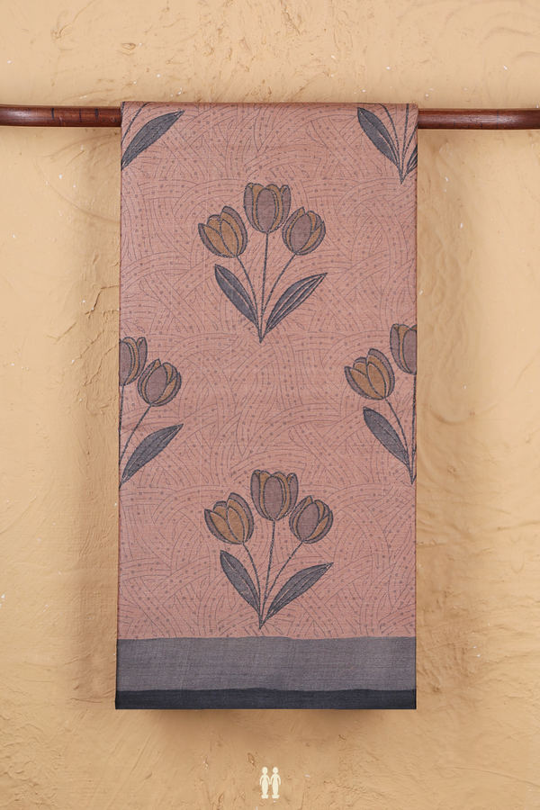Tussar Silk Saree In Rose Brown With Floral Design