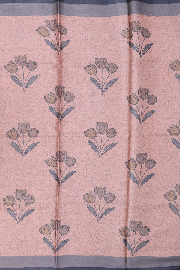 Tussar Silk Saree In Rose Brown With Floral Design