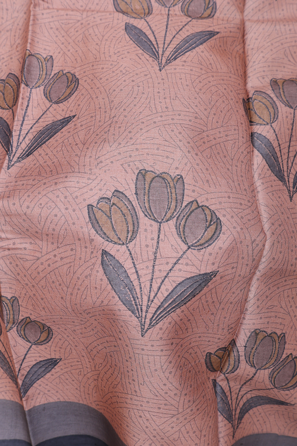 Tussar Silk Saree In Rose Brown With Floral Design