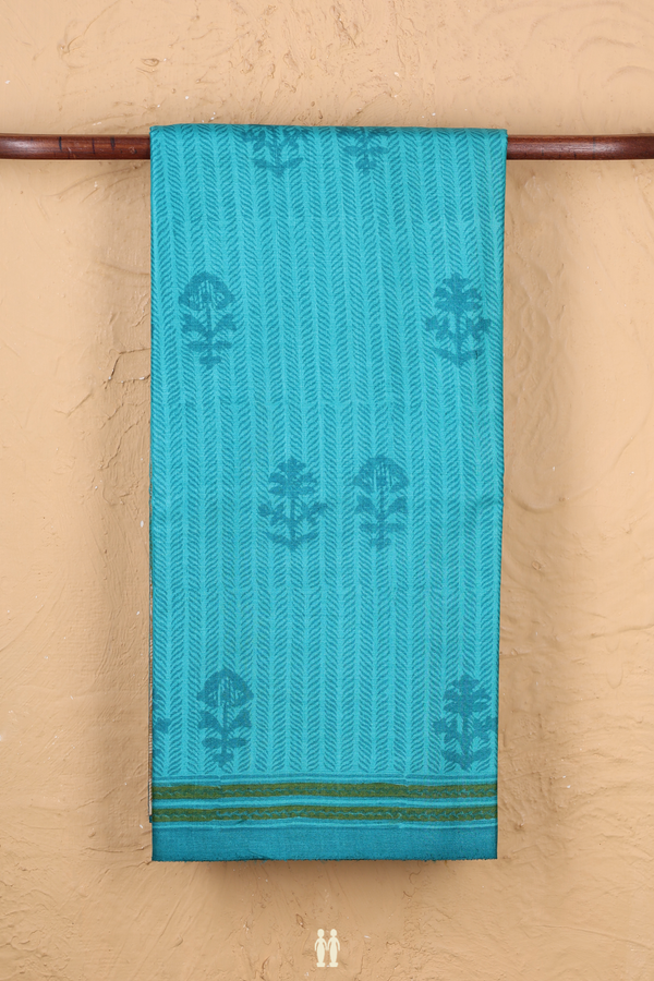 Tussar Silk Saree In Blue Along Stripes With Buttas