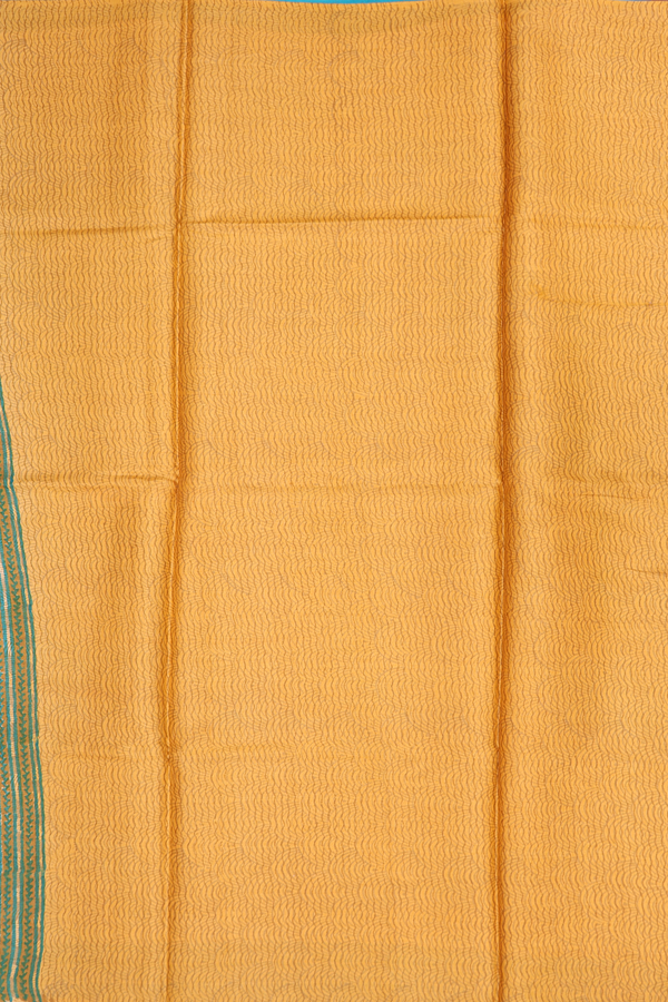 Tussar Silk Saree In Blue Along Stripes With Buttas