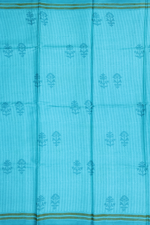 Tussar Silk Saree In Blue Along Stripes With Buttas