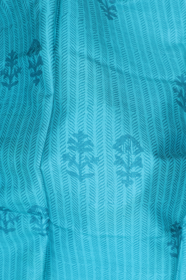 Tussar Silk Saree In Blue Along Stripes With Buttas