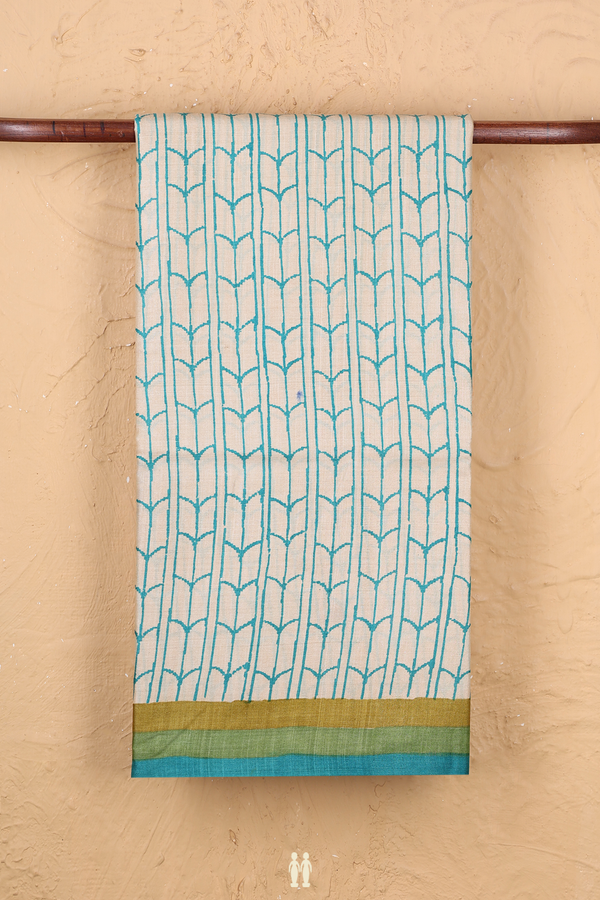 Tussar Silk Saree In Cream Color With Printed Design