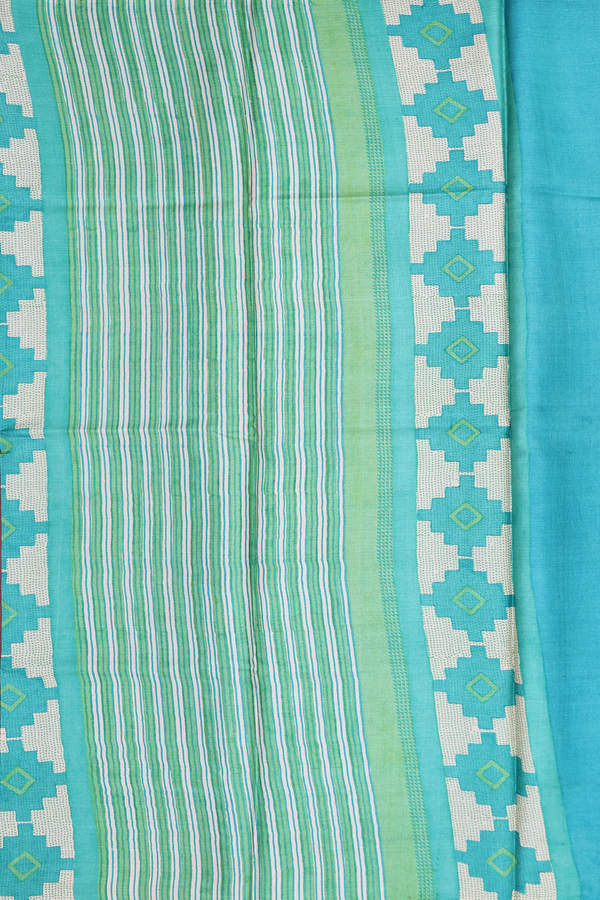 Tussar Silk Saree In Green And Cream With Checks Design
