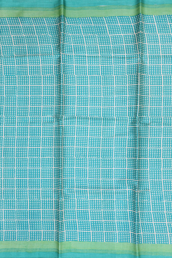 Tussar Silk Saree In Green And Cream With Checks Design