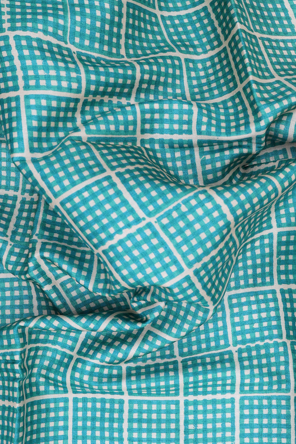 Tussar Silk Saree In Green And Cream With Checks Design