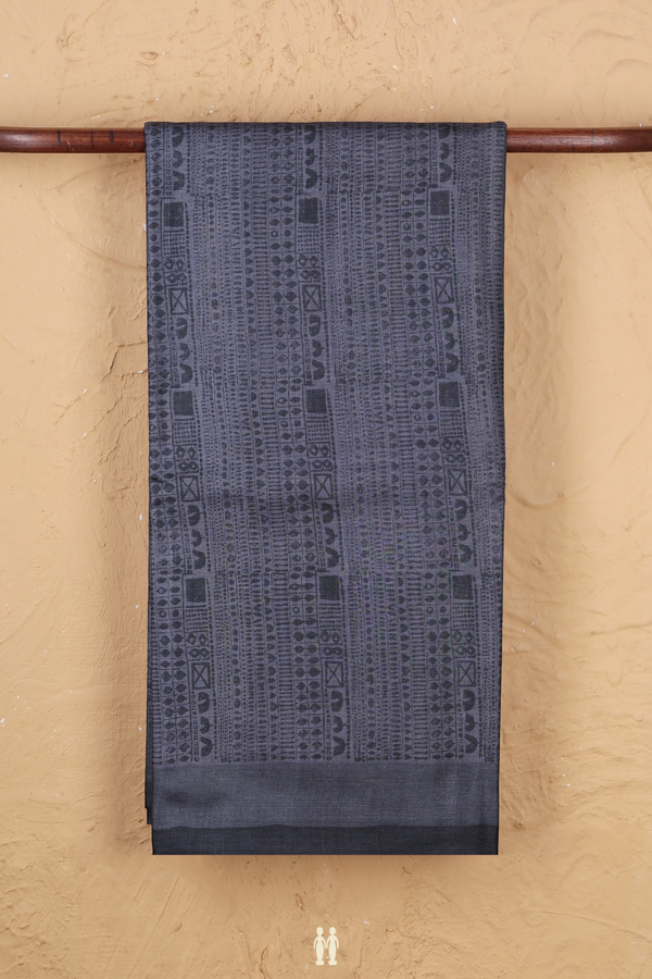 Tussar Silk Saree In Charcoal Grey With Printed Design