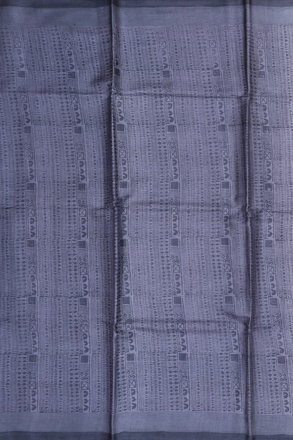 Tussar Silk Saree In Charcoal Grey With Printed Design