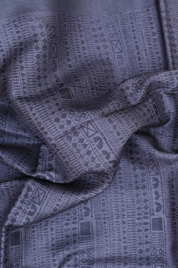 Tussar Silk Saree In Charcoal Grey With Printed Design