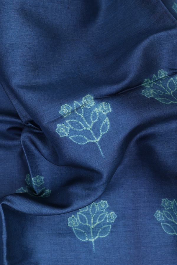 Tussar Silk Saree In Oxford Blue With Shibori Design