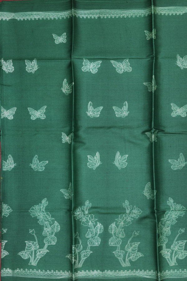 Tussar Silk Saree In Forest Green With Shibori Design